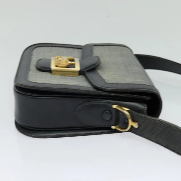 CELINE Shoulder Bag Leather Canvas Navy Gold Auth BD2149 - Picture 6 of 16